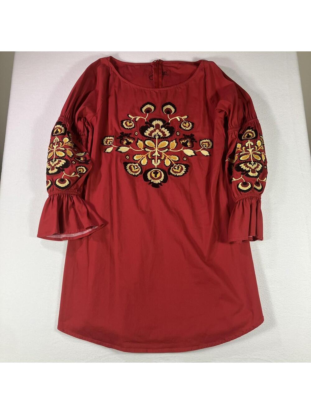 Sherry Cervi by Resistol Red Embroidered Bell Sleeve Boho Western Dress Rodeo